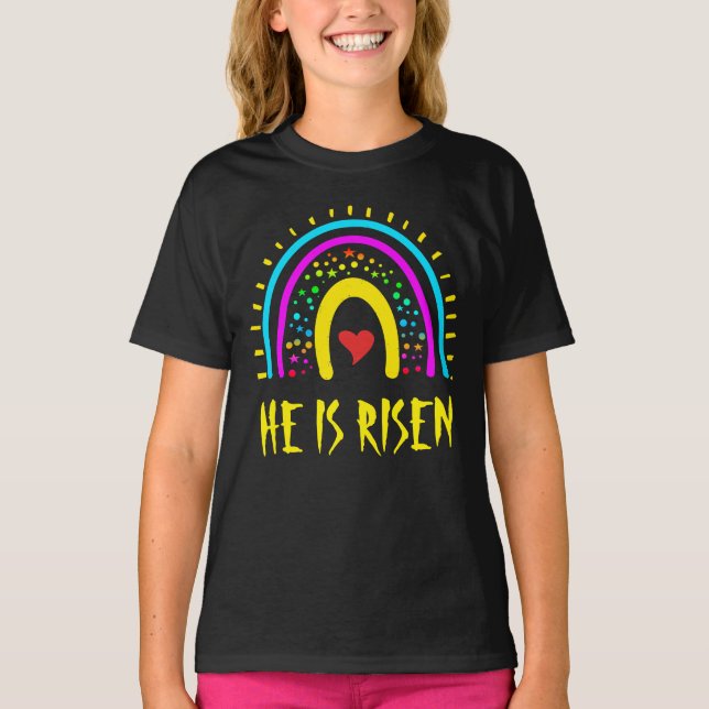 Camiseta Él ha resucitado Pascua Arcoíris Colorido (Anverso)