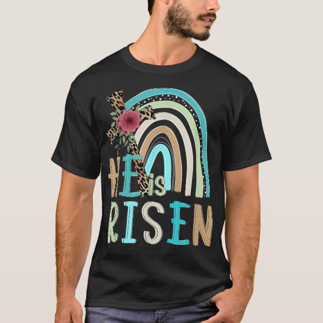 Camiseta Él ha resucitado Pascua Jesús Cruz Cristiana Arcoí (Anverso)
