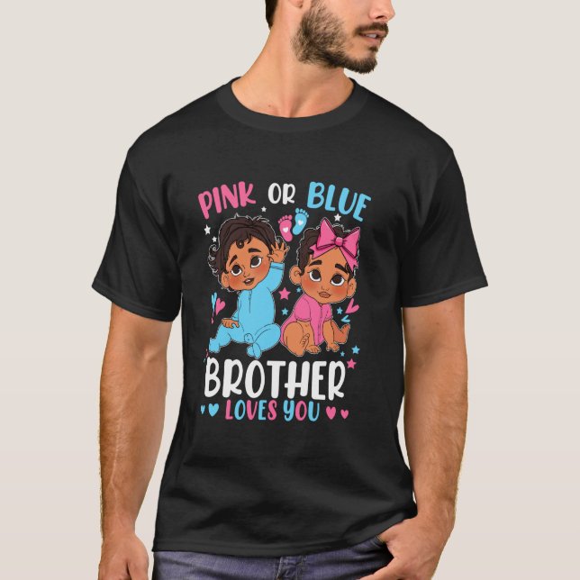 Camiseta El Hermano Rosa O Azul Le Ama El Género Revelar Em (Anverso)