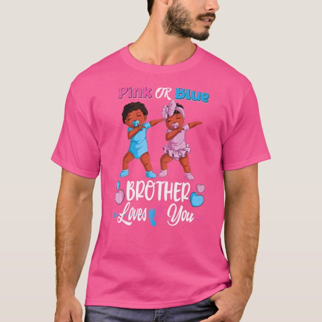 Camiseta El Hermano Rosa O Azul Te Ama El Género Del Bebé N (Anverso)
