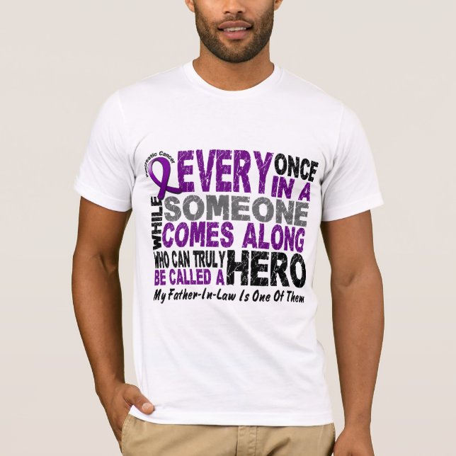 Camiseta El HÉROE del cáncer pancreático VIENE ADELANTE 1 (Anverso)