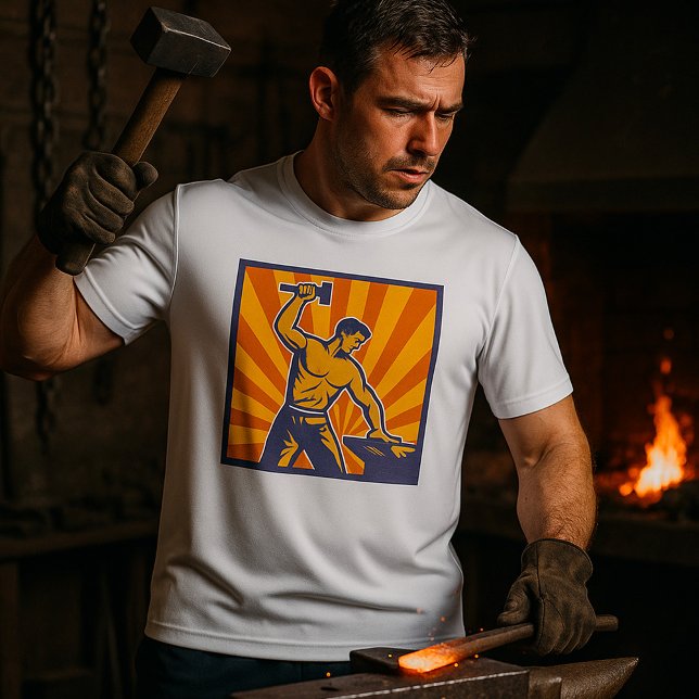 Camiseta El herrero Hammering Retro Strongman Labor (Subido por el creador)