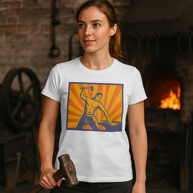 Camiseta El herrero Hammering Retro Strongman Labor (Subido por el creador)