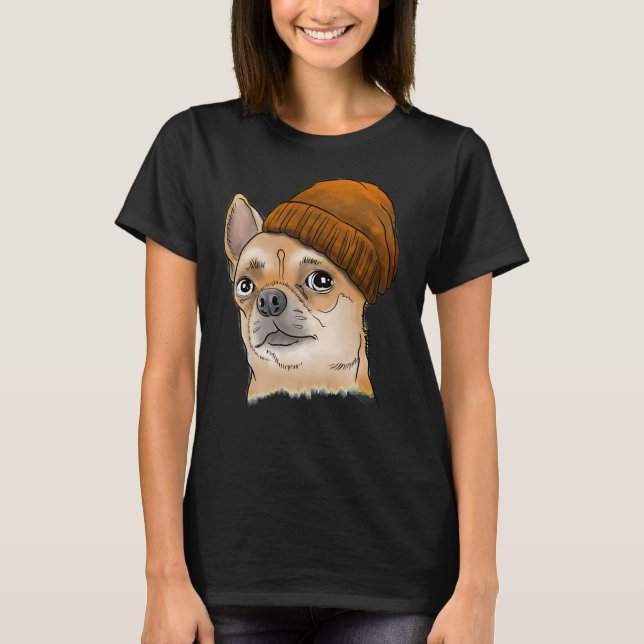 Camiseta El Hipster Chihuahua Chihuahua Usando Un Beanie (Anverso)