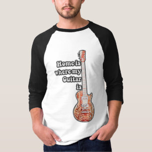 Camiseta El hogar es donde está mi guitarra. guitarra marró