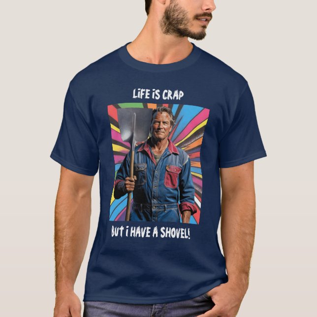 Camiseta El Hombre De La Pala. Texto brillante. 2 líneas. ¡ (Anverso)
