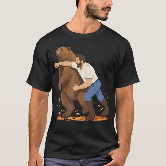 Camiseta El Hombre Golpeando El Oso Gracioso Salvaje (Anverso)