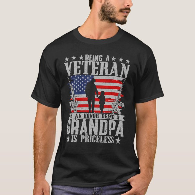 Camiseta El Hombres Como Veterano Es Un Honor Ser Abuelo. (Anverso)