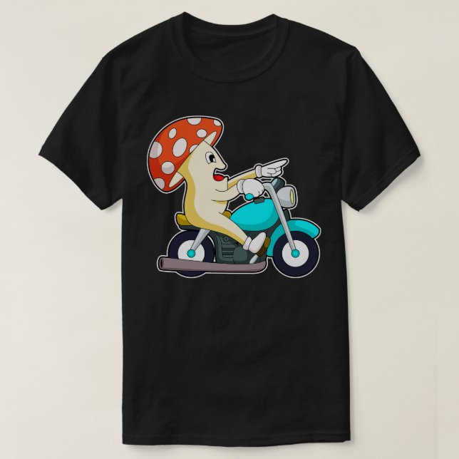 Camiseta El hongo como ciclista con motocicleta (Diseño del anverso)