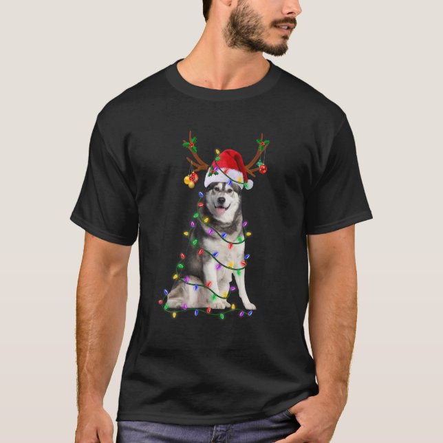 Camiseta El Husky Siberiano Árbol de Navidad enciende Navid (Anverso)