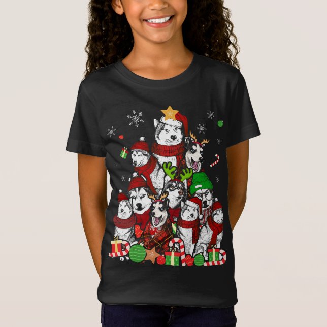Camiseta El Husky Siberiano Árbol de Navidad Navidad Regalo (Anverso)