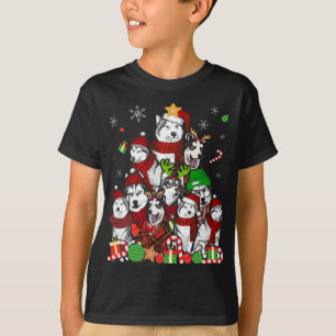 Camiseta El Husky Siberiano Árbol de Navidad T Shirt Xmas R