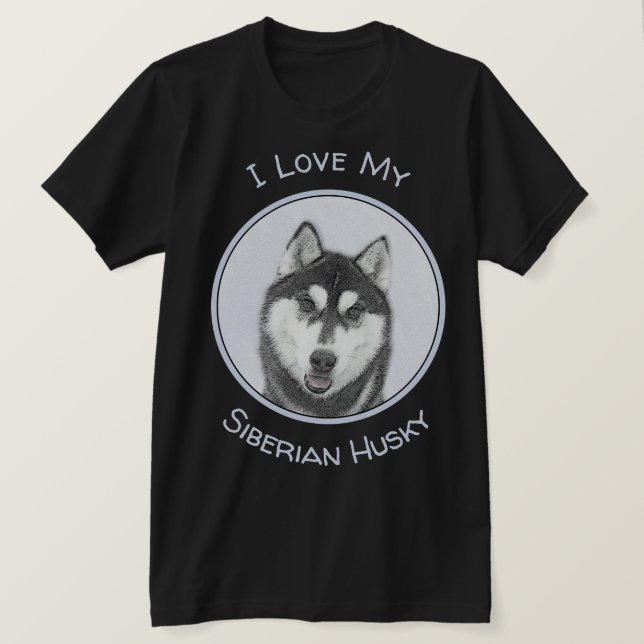 Camiseta El Husky Siberiano (blanco y negro) pinta arte de  (Anverso del diseño)