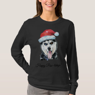 Camiseta El Husky Siberiano Con Santa Hat Felices Pawlidays