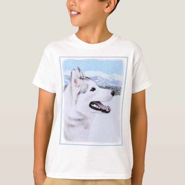 Camiseta El Husky Siberiano (Plata y Blanco) Pintura de art (Anverso)