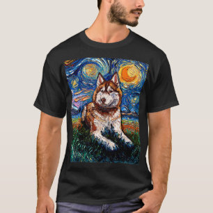 Camiseta El Husky Starry Night Dog Art rojo y blanco siberi
