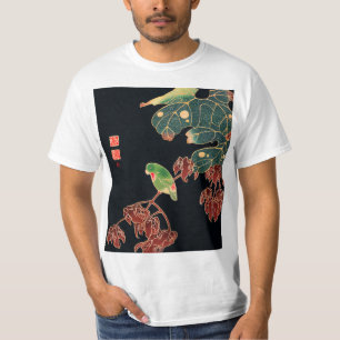 Camiseta El ilustracion japonés de pájaros coloridos y pa