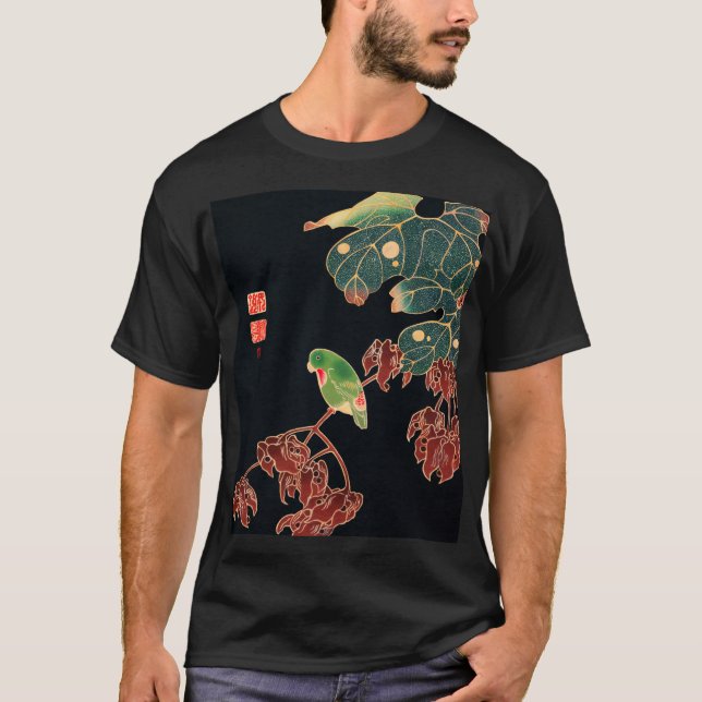 Camiseta El ilustracion japonés de pájaros coloridos y parq (Anverso)