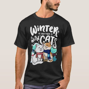 Camiseta El invierno es mejor con gatos Mascota de la tempo