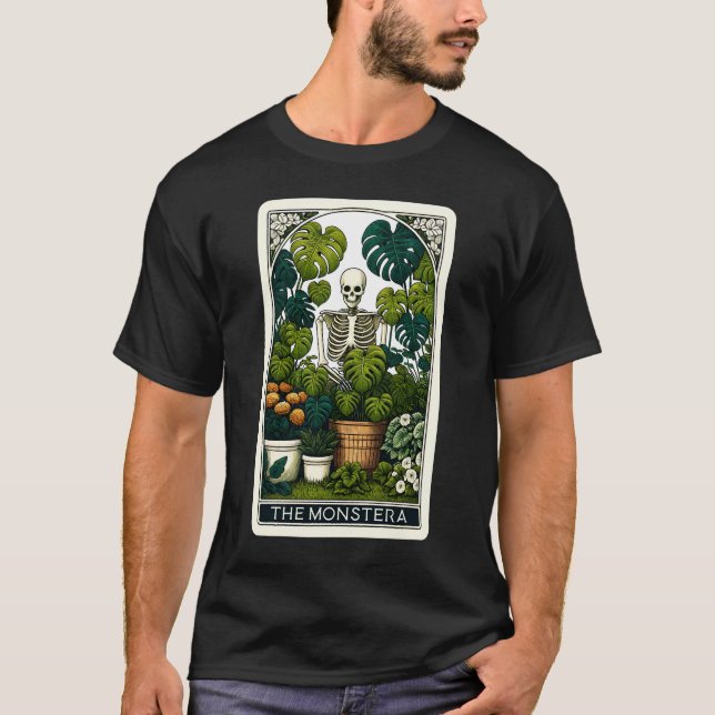 Camiseta El jardín de esqueletos de la tarjeta Monstera Tar (Anverso)