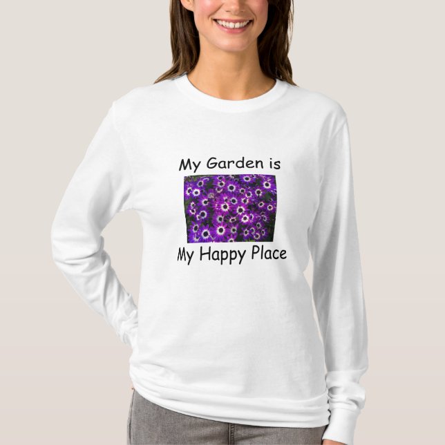 Camiseta El jardín es mi lugar feliz Flor morada floral (Anverso)