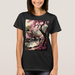 Camiseta El jardín japonés Cherry Blossom y la pintura del