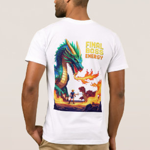 Camiseta El jefe del dragón Pixel respira fuego contra un p