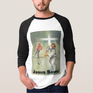 Camiseta ¡el Jesús-hockey-jugador, Jesús ahorra!