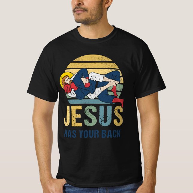 Camiseta El Jesús inspirador tiene tu espalda Jiu Jitsu Ret (Anverso)