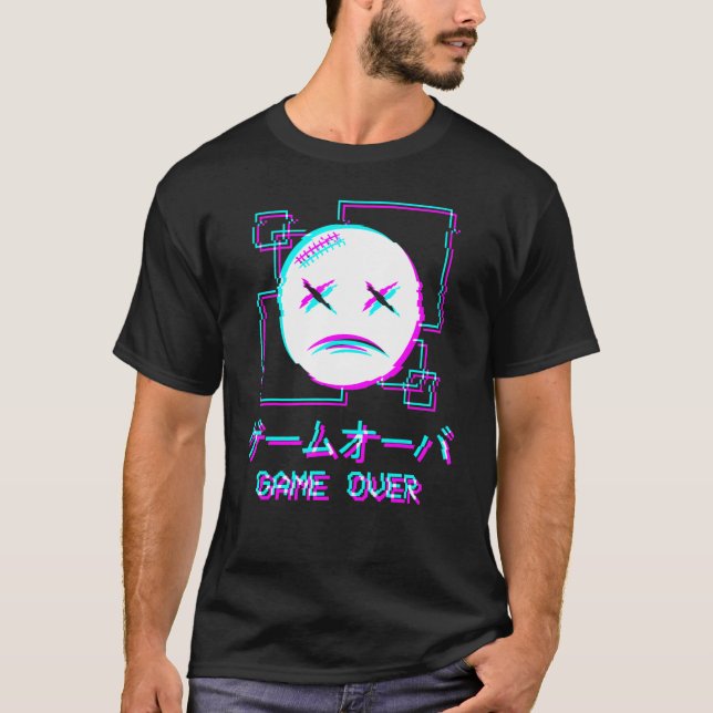 Camiseta El juego japonés de vaporwave con cara triste esté (Anverso)