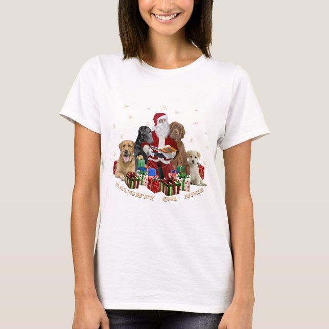 Camiseta El laboratorio examina la ropa del libro de Santa  (Anverso)