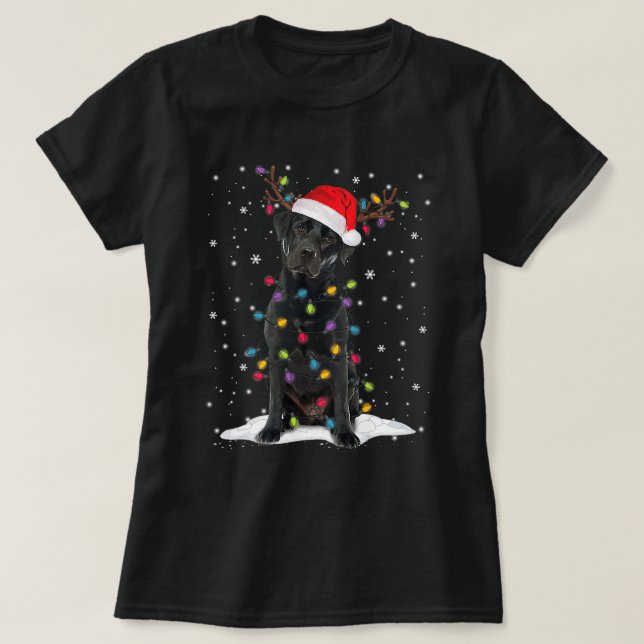 Camiseta El Laboratorio Negro Labrador Navidades Santa Hat  (Diseño del anverso)