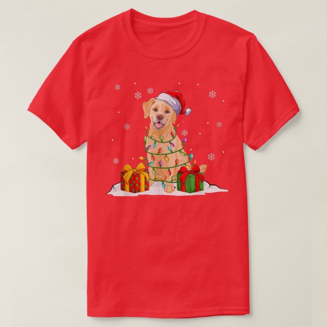 Camiseta El labrador amarillo Santa Christmas Tree ilumina  (Diseño del anverso)