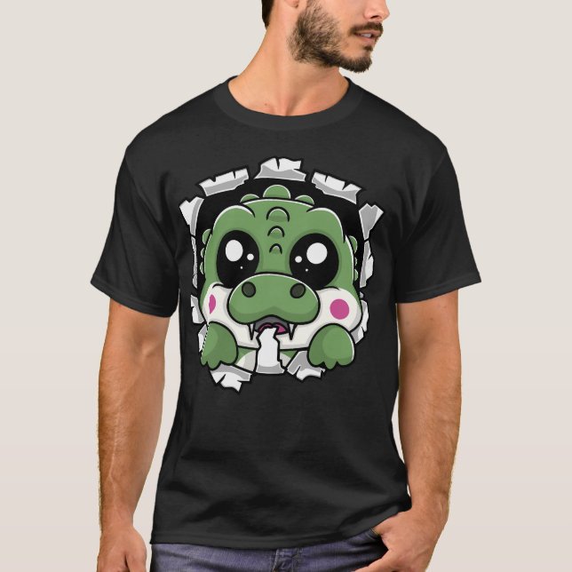 Camiseta El lagarto Kawaii masticando a través de (Anverso)