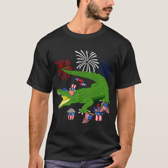 Camiseta El lagarto sostiene la bandera estadounidense gafa (Anverso)
