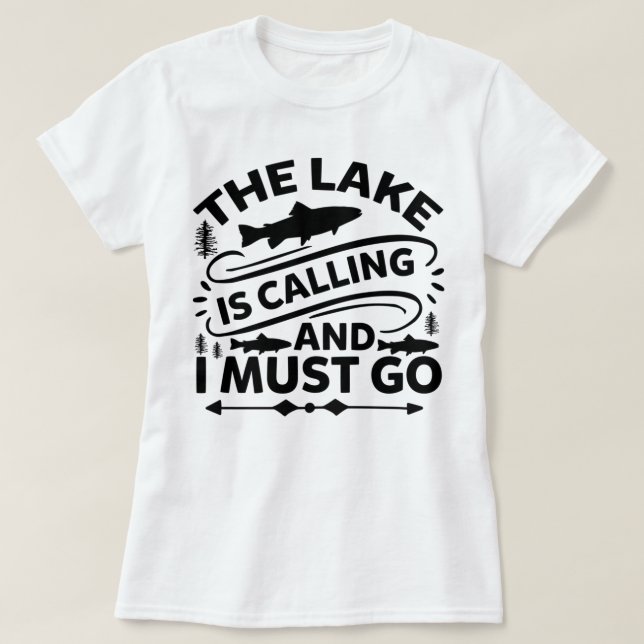 Camiseta El lago llama y debo irme, pesca divertida L (Diseño del anverso)