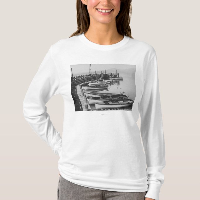 Camiseta El lago Tahoe, CA - barcos de madera a lo largo de (Anverso)