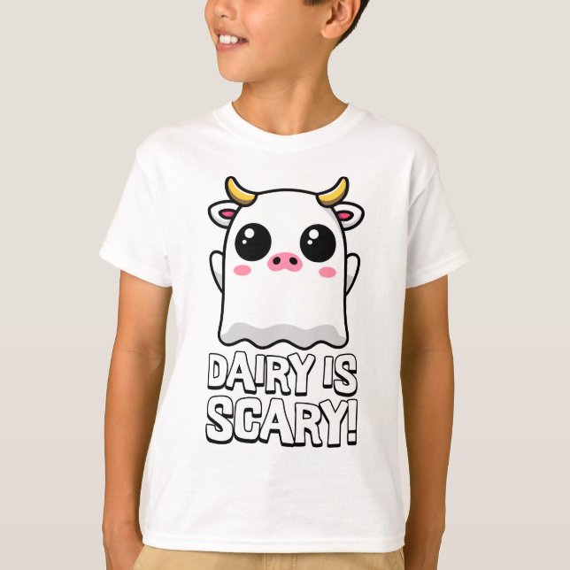 Camiseta ¡El Leche Da Miedo! Cute Lactosa Ghost Cow Pun (Anverso)
