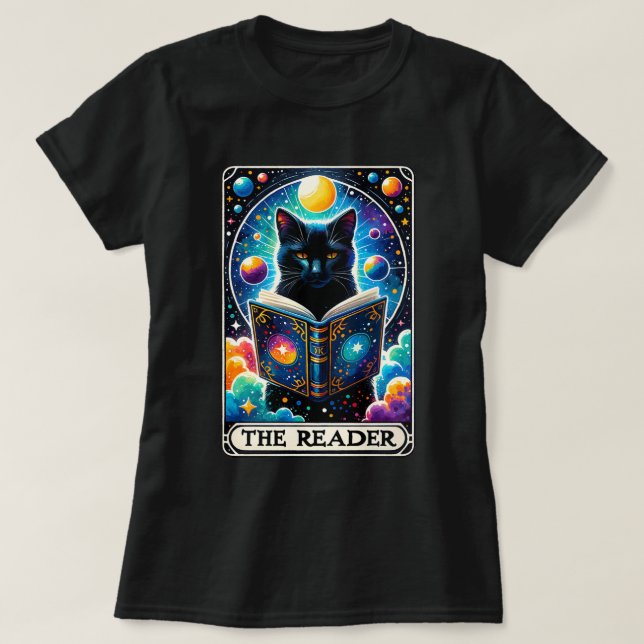Camiseta El lector Black Cat Tarot Card T-Shirt (Diseño del anverso)
