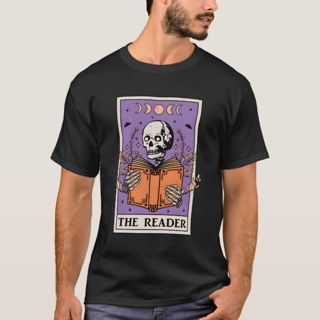 Camiseta El lector Tarot Card Skeleton Leer libros Bookis (Anverso)