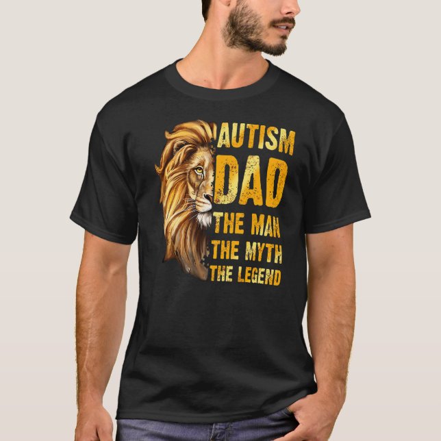 Camiseta El León Enfrenta El Autismo Papá El Hombre El Mito (Anverso)