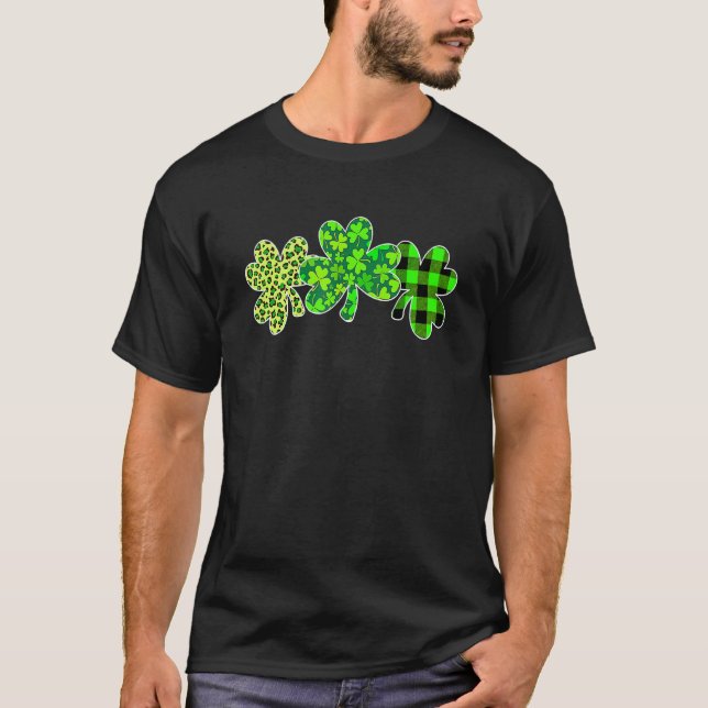 Camiseta El leopardo del Shamrock irlandés Plaid Green St P (Anverso)