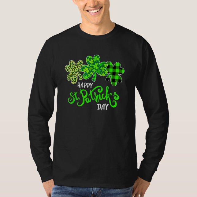 Camiseta El leopardo verde plaid Shamrock St Patrick's Day  (Anverso)