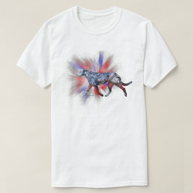 Camiseta El lobo irlandés patriótico rojo blanco y azul (Diseño del anverso)