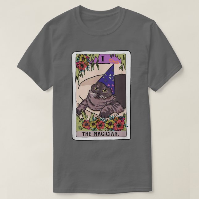 Camiseta El mago del amante del gato de la tarjeta magnétic (Diseño del anverso)
