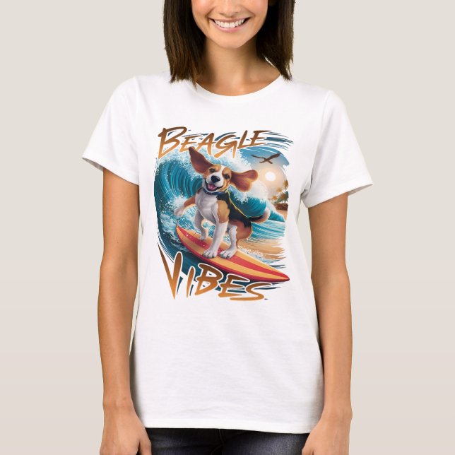 Camiseta El majestuoso perro Beagle surfeando las olas giga (Anverso)