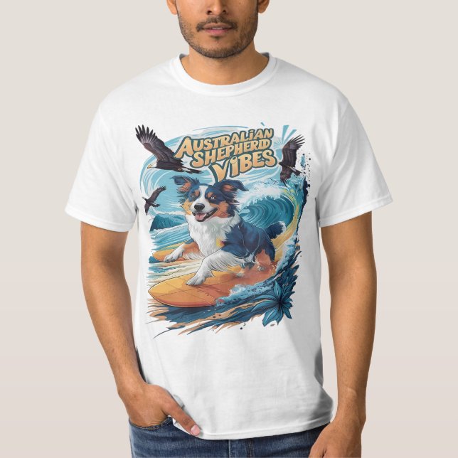 Camiseta El majestuoso perro pastor australiano navegando e (Anverso)