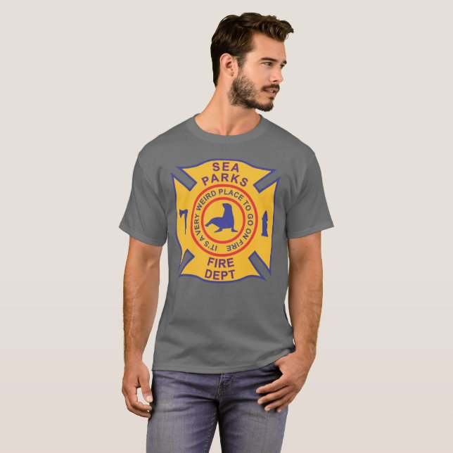 Camiseta El mar parquea el cuerpo de bomberos (gris oscuro) (Anverso completo)
