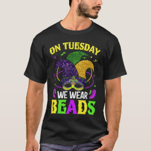 Camiseta El martes usamos cuentas Mardy Gras Celebraciones