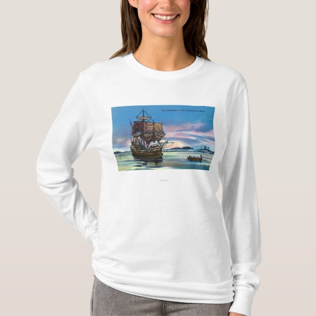 Camiseta El Mayflower que aterriza en 1620 escena (Anverso)